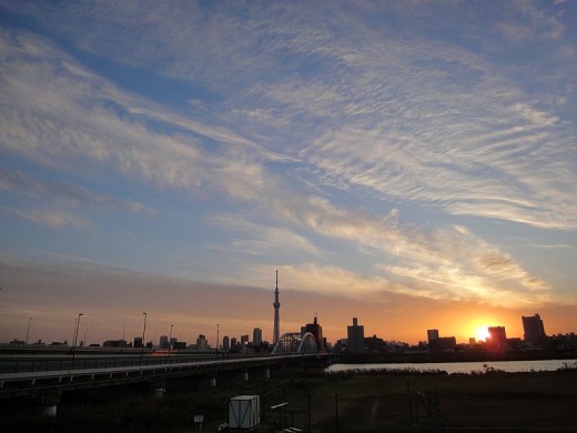 荒川土手の夕焼け空